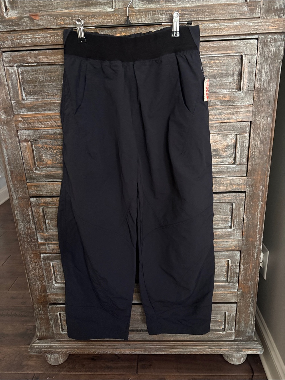 Free People Black Wide-Leg Track Pants with Elastic Waistband